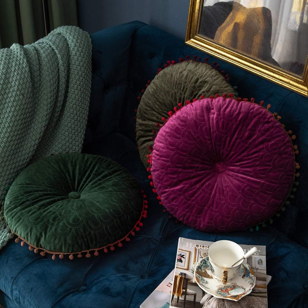 Veloura Rund Vintage Quiltad Ottoman Kudde Pad