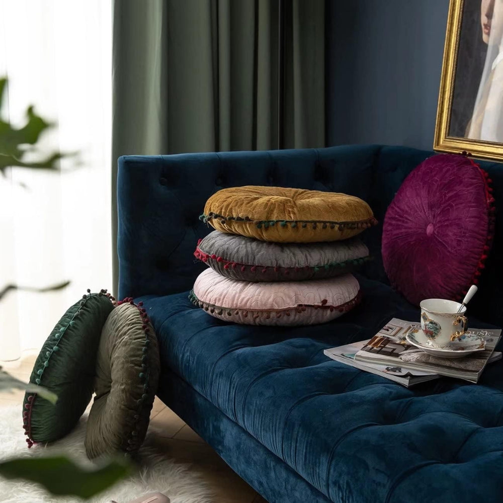 Veloura Rund Vintage Quiltad Ottoman Kudde Pad