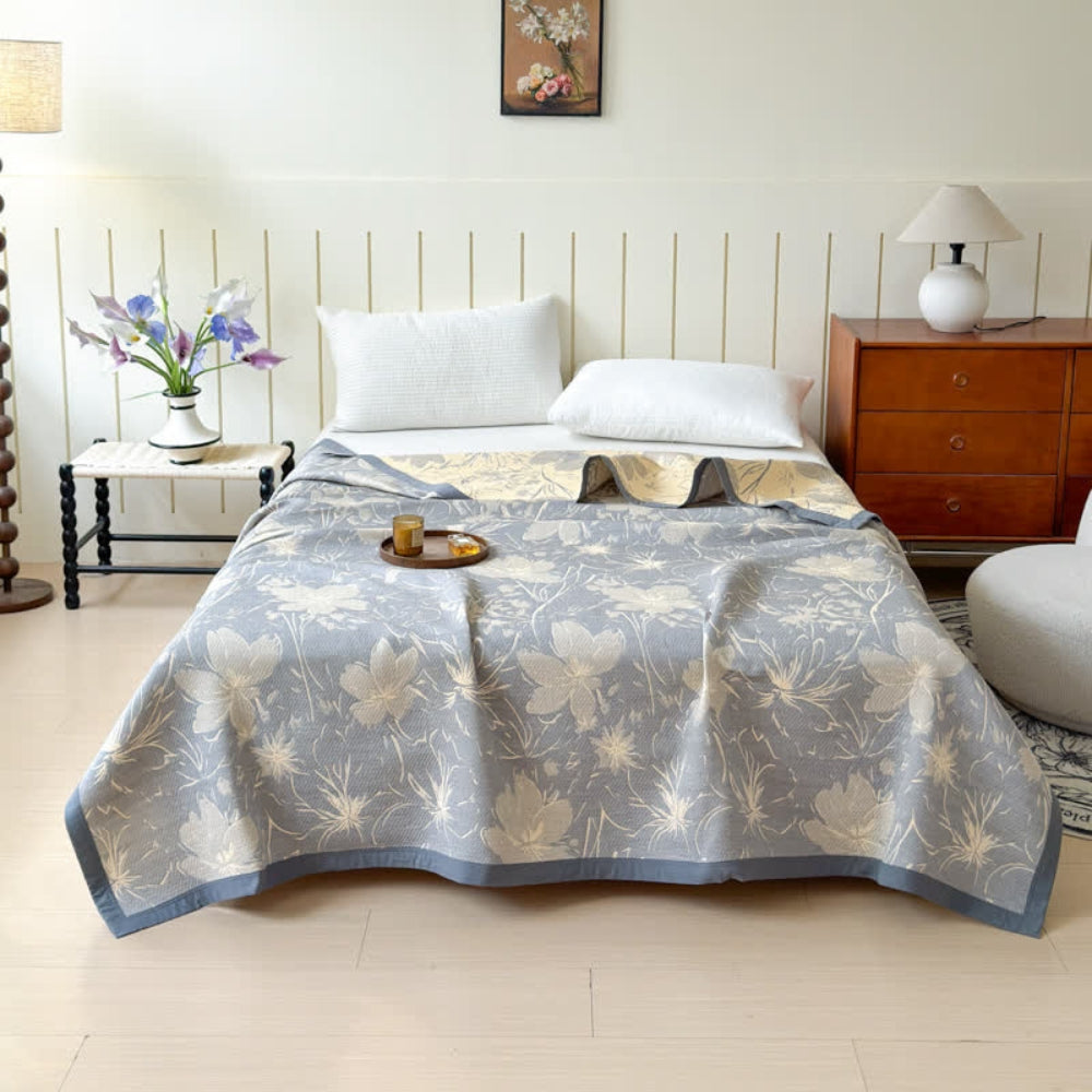 Velurelle Vändbar Bomull Blommig Filt