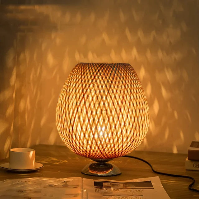 AntiqueBamboo - Vintage Bamboe Bordslampa