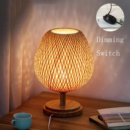 AntiqueBamboo - Vintage Bamboe Bordslampa