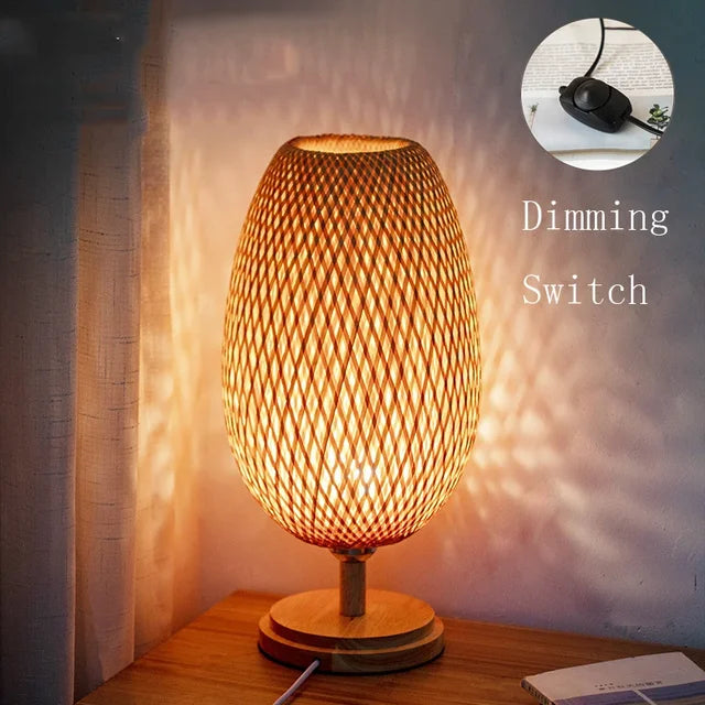 AntiqueBamboo - Vintage Bamboe Bordslampa
