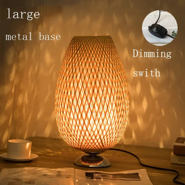AntiqueBamboo - Vintage Bamboe Bordslampa