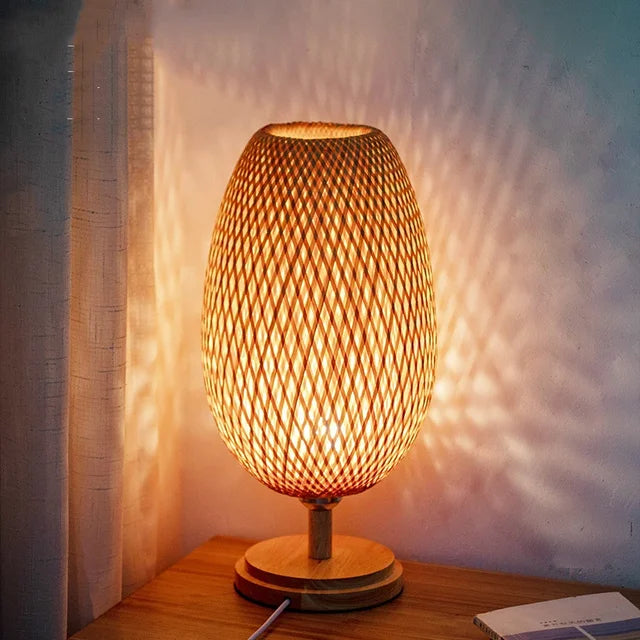 AntiqueBamboo - Vintage Bamboe Bordslampa