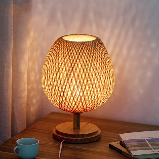 AntiqueBamboo - Vintage Bamboe Bordslampa