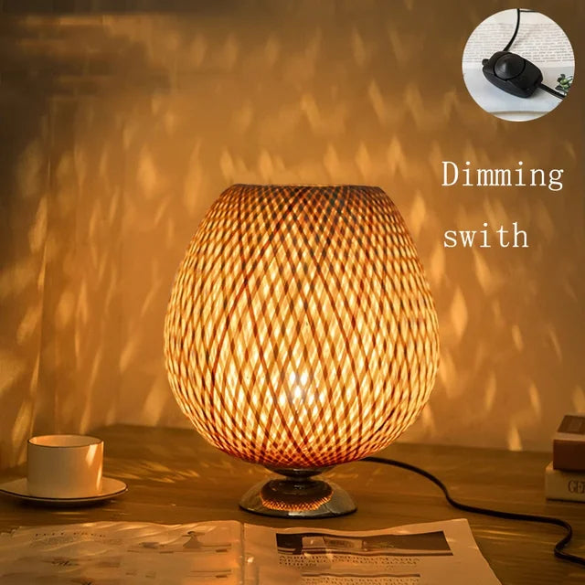 AntiqueBamboo - Vintage Bamboe Bordslampa