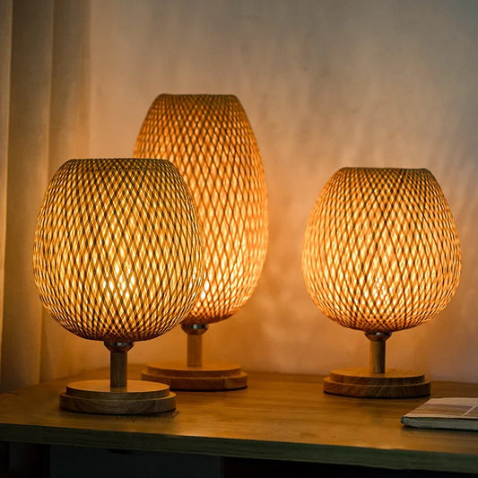 AntiqueBamboo - Vintage Bamboe Bordslampa