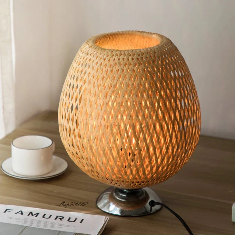 AntiqueBamboo - Vintage Bamboe Bordslampa