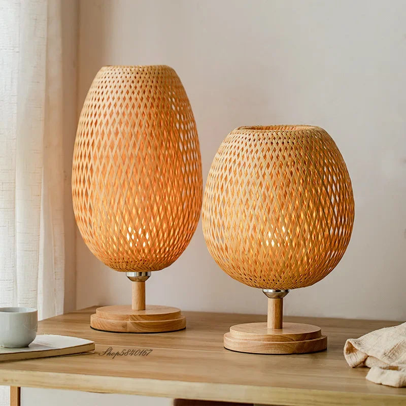 AntiqueBamboo - Vintage Bamboe Bordslampa