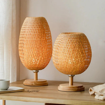 AntiqueBamboo - Vintage Bamboe Bordslampa