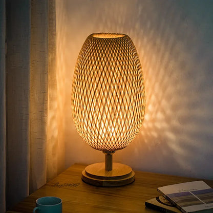 AntiqueBamboo - Vintage Bamboe Bordslampa