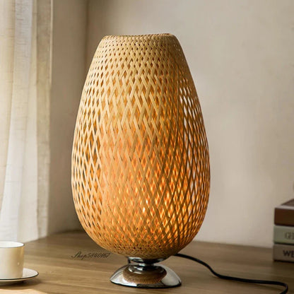 AntiqueBamboo - Vintage Bamboe Bordslampa