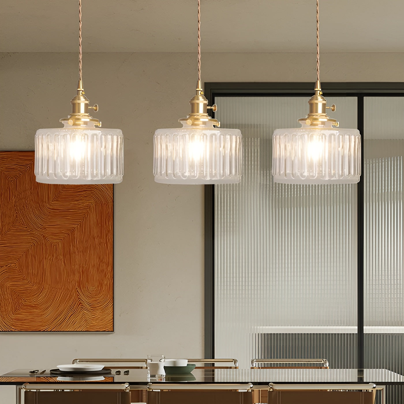 Kopparhängande lampa av glas – Modern LED-lampa | För vardagsrum och sovrum