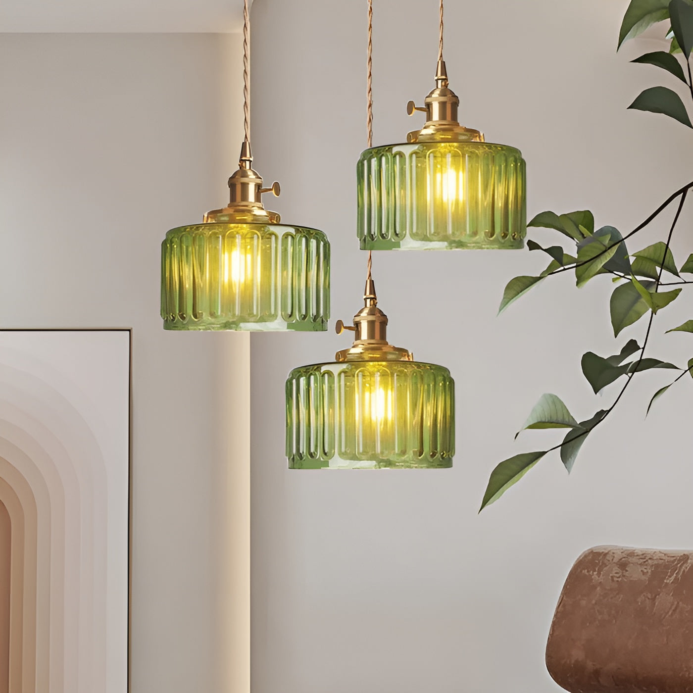 Kopparhängande lampa av glas – Modern LED-lampa | För vardagsrum och sovrum