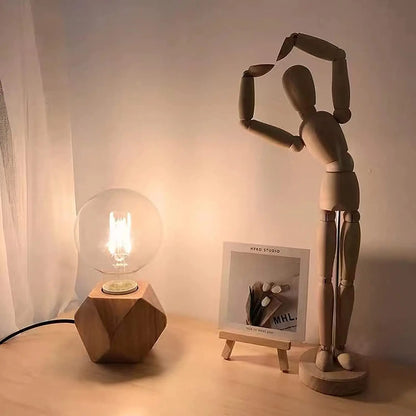 TimberGlow - Retro Trä Bordslampa
