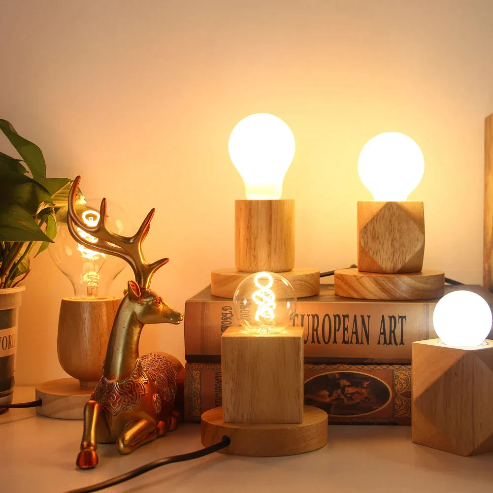TimberGlow - Retro Trä Bordslampa