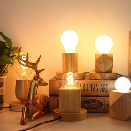 RetroWood - Trä Bordslampa med Ljusboll för Stämningsfull Belysning