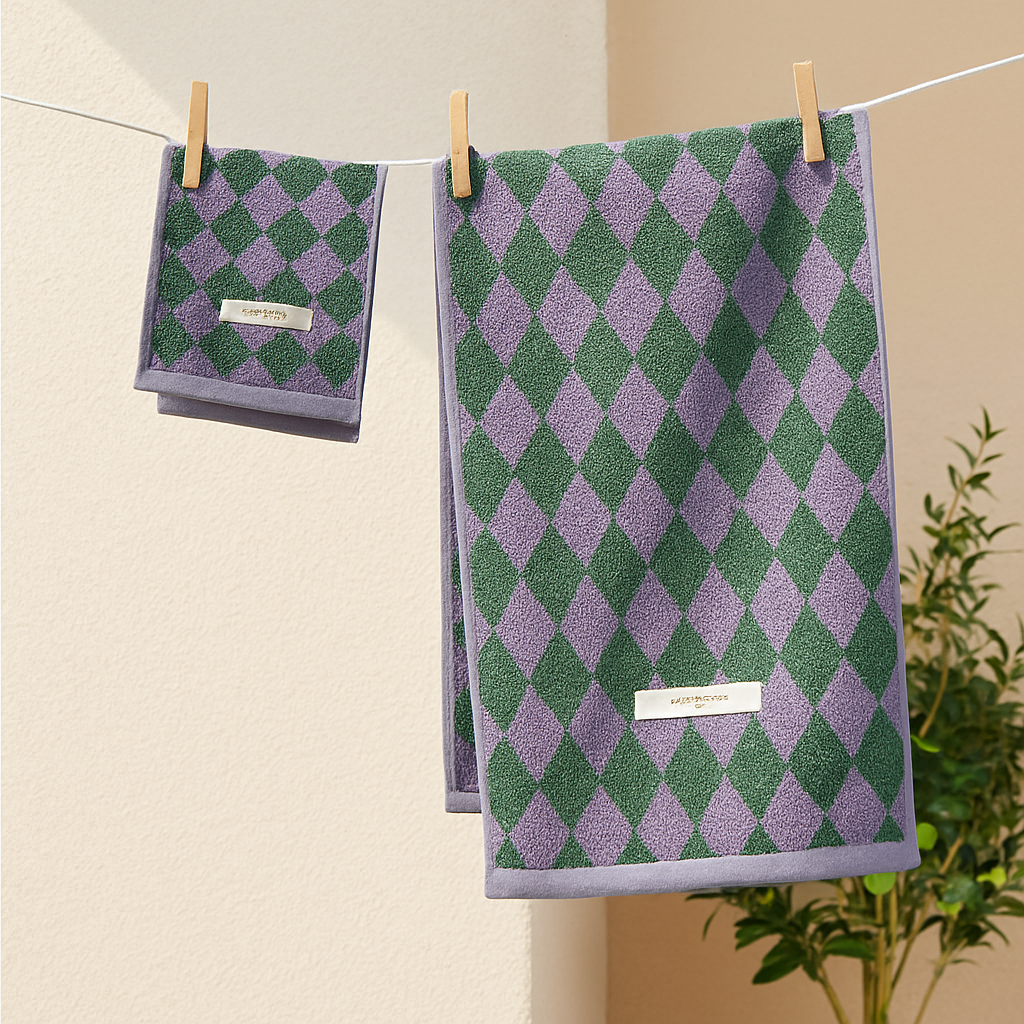 Vintagerutigt bomullshandduk-set Lätt exfolierande