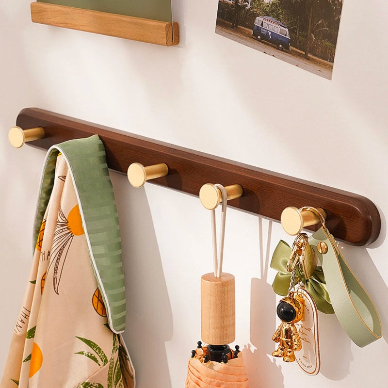Vintage Brun Vägg Klädhängare | Trä & Metallkrokar (4‑6 Krokar) | Brick by Brick