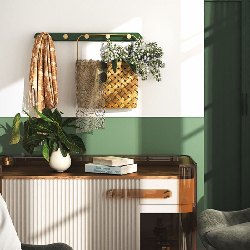 Vintage grön vägg krok rack | Trä klädhängare (4‑6 krokar) | Brick by Brick