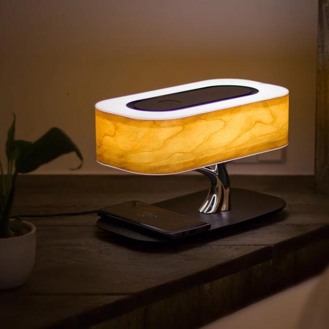 LumeFusion - Modern Bordslampa med Trådlös Laddning och Bluetooth-Högtalare
