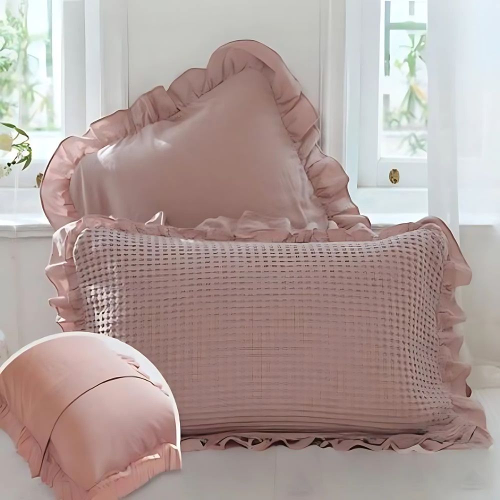 Texturerade Bomullskuddfodral – Våffelväv med Romantiska Volanger