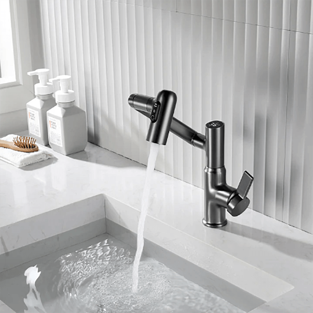 Badrumsblandare Svart Modern Mixer med LED-display