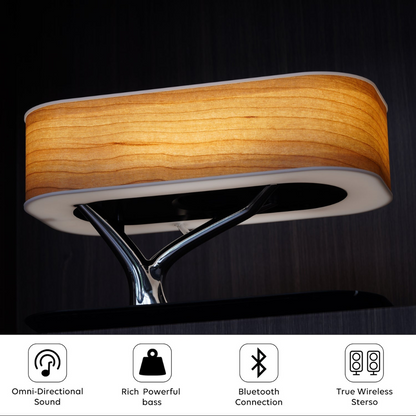 LumiSync Lampa - Bordslampa med Bluetooth-högtalare och trådlös laddare