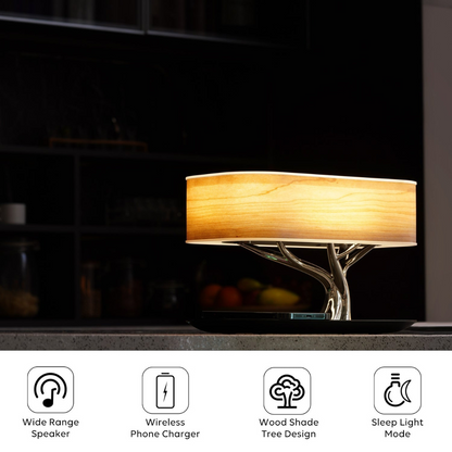LumiSync Lampa - Bordslampa med Bluetooth-högtalare och trådlös laddare