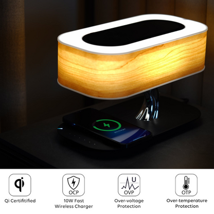 LumiSync Lampa - Bordslampa med Bluetooth-högtalare och trådlös laddare