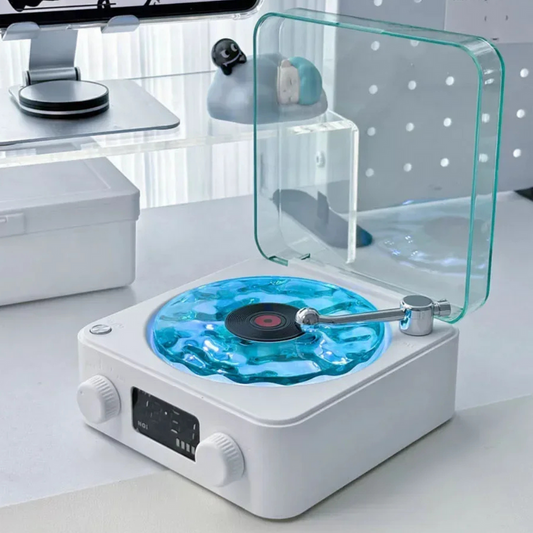 Carvallo – Retro vinylhögtalare med roterande skivspelare och justerbar belysning