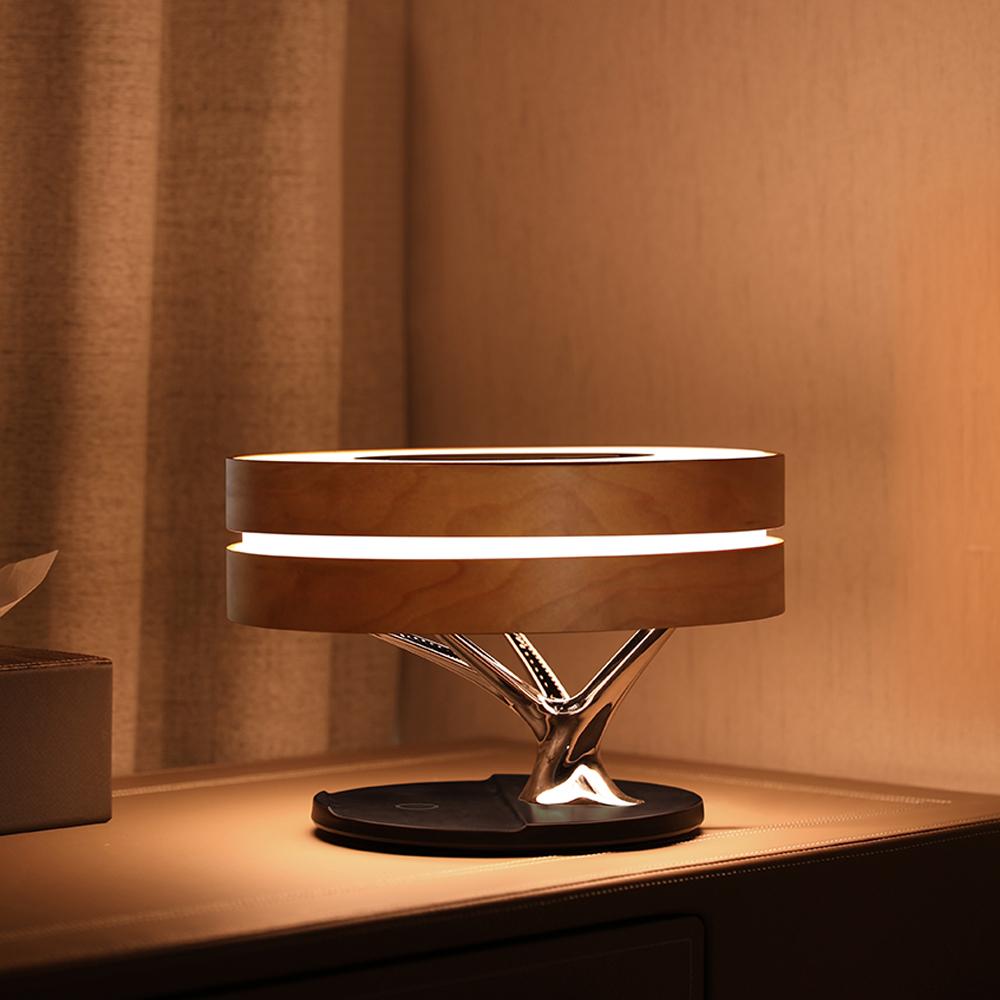 Livets Cirkel Lampa - Rund Trä Bordslampa