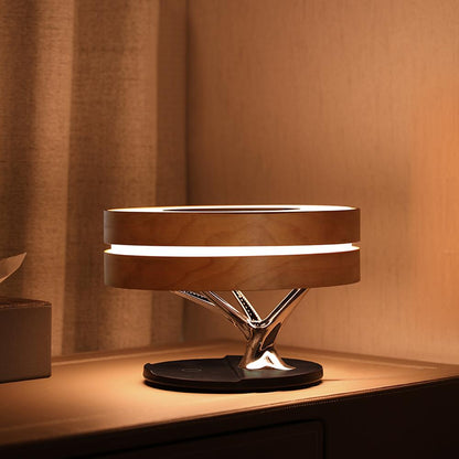 Livets Cirkel Lampa - Rund Trä Bordslampa