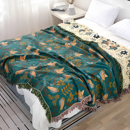 Vändbar Boho-filt – Broderad naturinspirerad mysfilt för stil och komfort