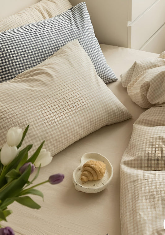 LunaVeil Sängkläder - Bomull Ginghan Stil Täcke Set