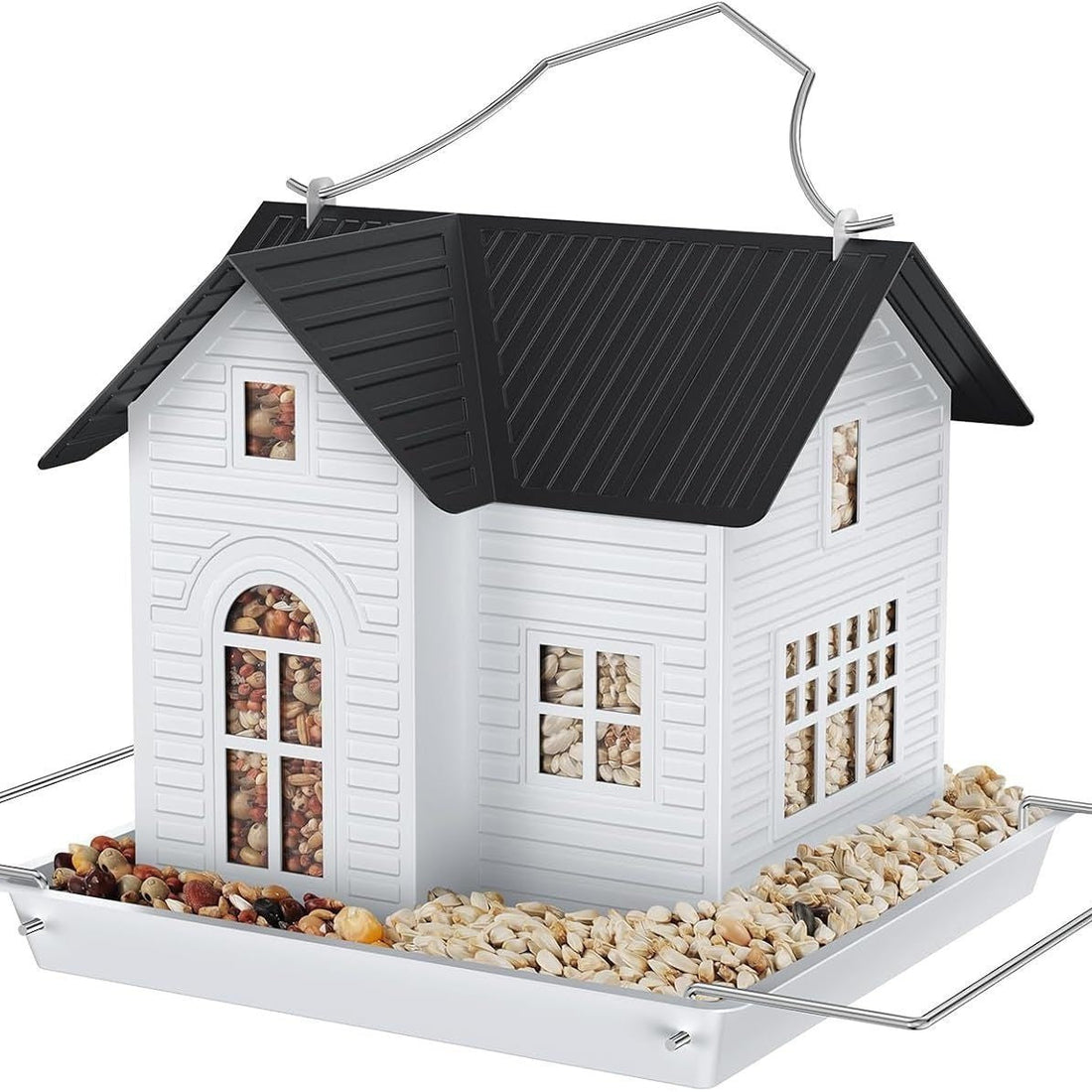 Solär fågelmatare hängande metallhus