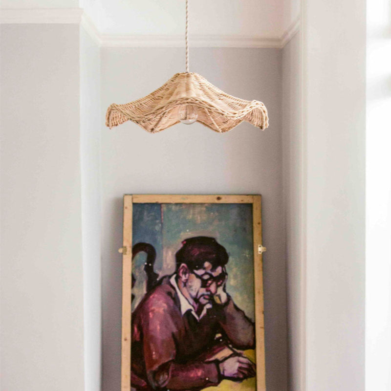 Boho Wicker Rattan Lampa i Lantstil