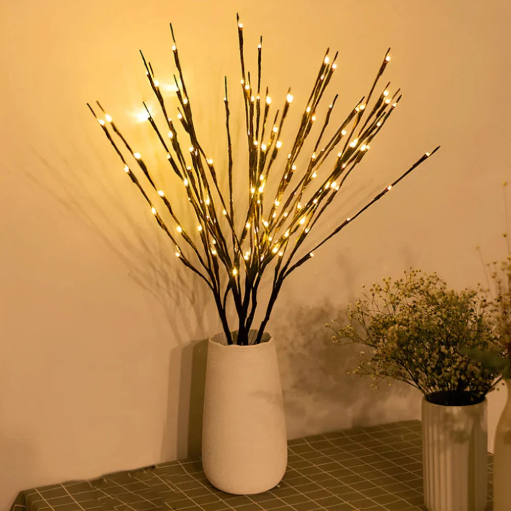 LED-belyst konstgjord gren bordslampa