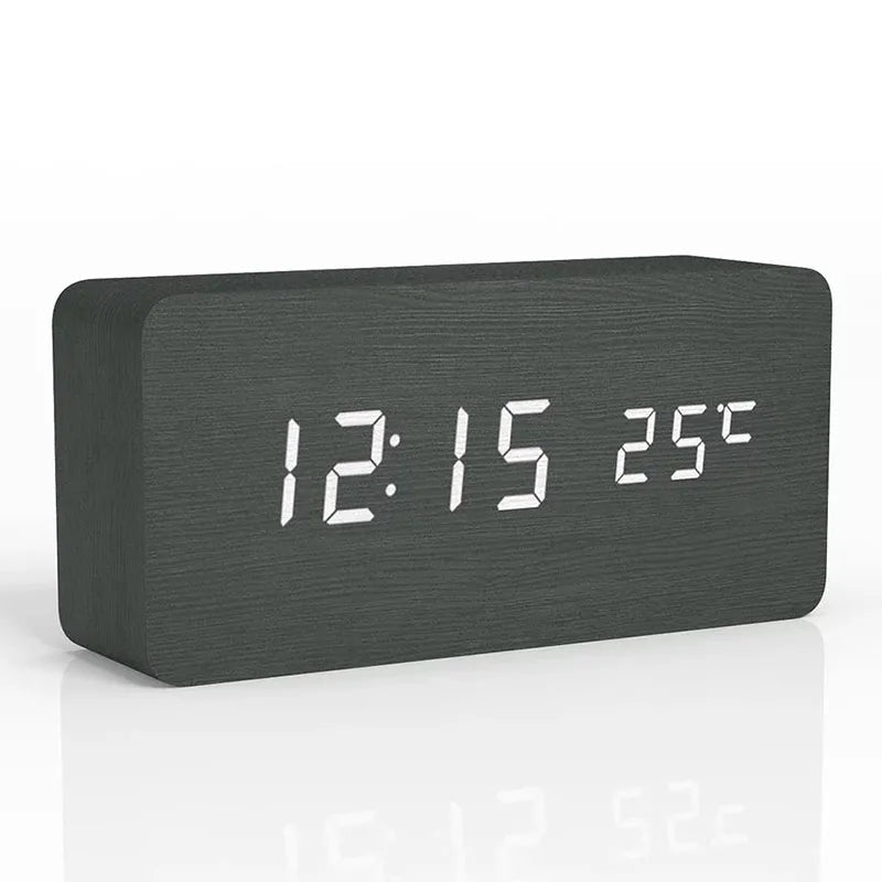 Trä Digital Väckarklocka | LED Display | Temperaturfunktion | 5.5x3x2 Storlek | Elegant &amp; Stilig | Brick by Brick