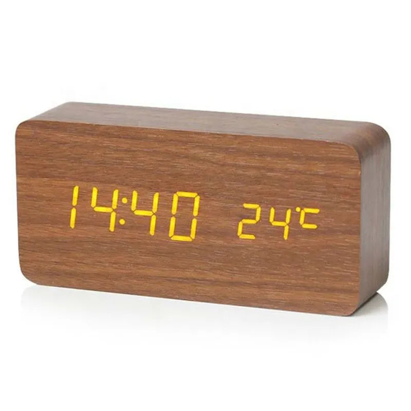 Trä Digital Väckarklocka | LED Display | Temperaturfunktion | 5.5x3x2 Storlek | Elegant &amp; Stilig | Brick by Brick