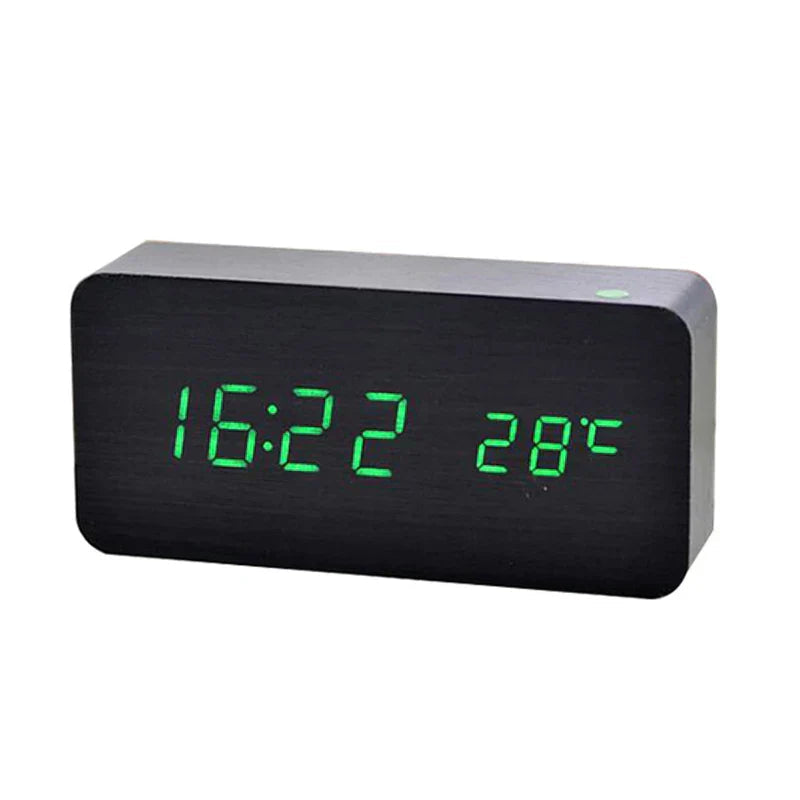 Trä Digital Väckarklocka | LED Display | Temperaturfunktion | 5.5x3x2 Storlek | Elegant &amp; Stilig | Brick by Brick