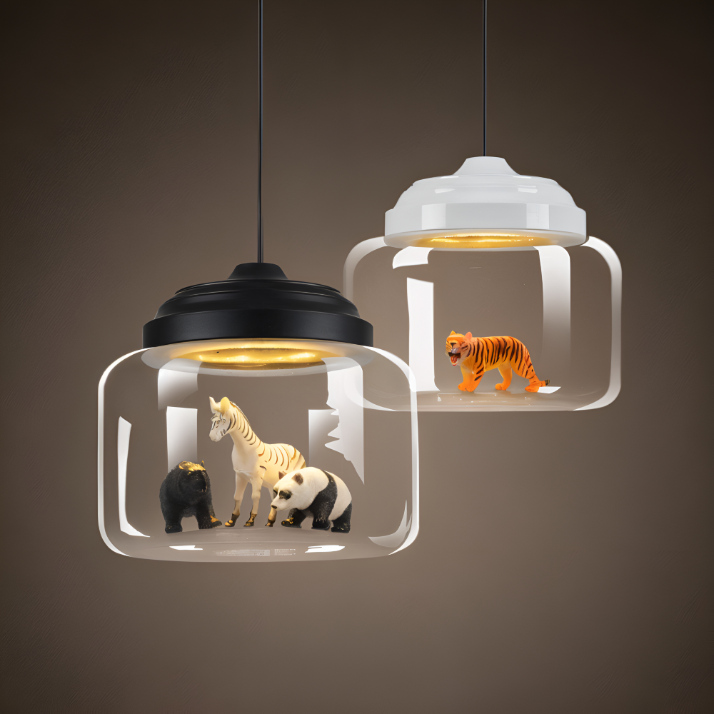 LumiZoo Lampa | LED-hänglampa av glas med tecknad djurmotiv, nordisk stil