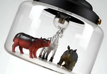 LumiZoo Lampa | LED-hänglampa av glas med tecknad djurmotiv, nordisk stil