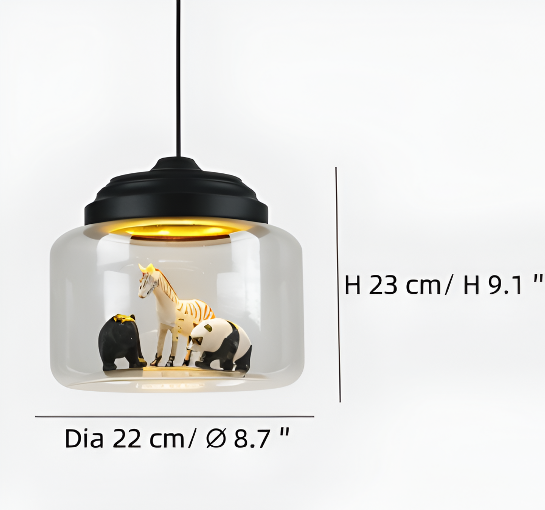 LumiZoo Lampa | LED-hänglampa av glas med tecknad djurmotiv, nordisk stil
