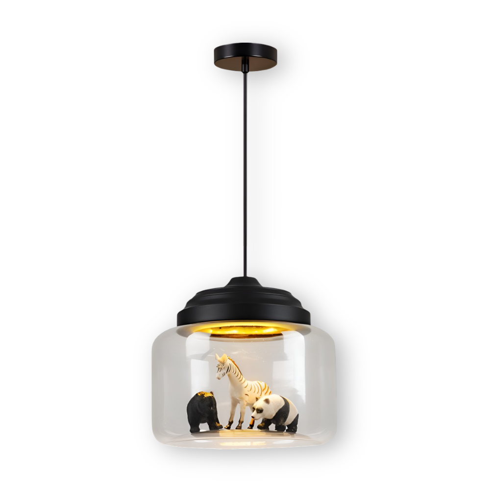 LumiZoo Lampa | LED-hänglampa av glas med tecknad djurmotiv, nordisk stil