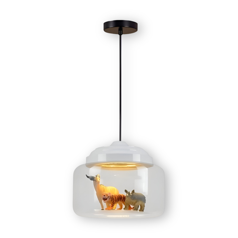 LumiZoo Lampa | LED-hänglampa av glas med tecknad djurmotiv, nordisk stil