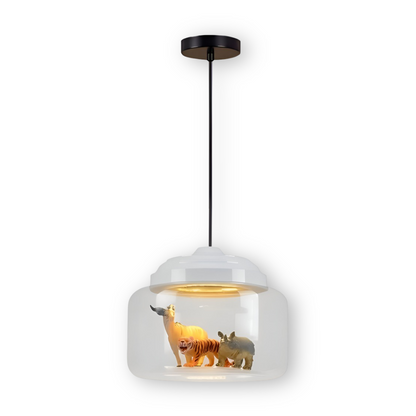 LumiZoo Lampa | LED-hänglampa av glas med tecknad djurmotiv, nordisk stil