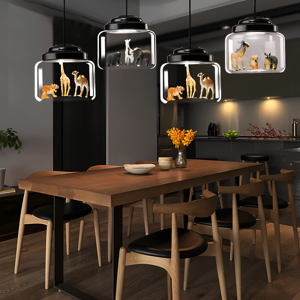 LumiZoo Lampa | LED-hänglampa av glas med tecknad djurmotiv, nordisk stil