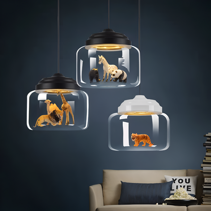 LumiZoo Lampa | LED-hänglampa av glas med tecknad djurmotiv, nordisk stil