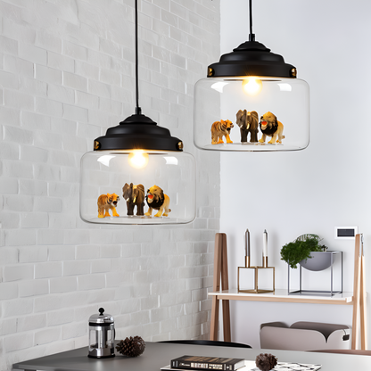 LumiZoo Lampa | LED-hänglampa av glas med tecknad djurmotiv, nordisk stil